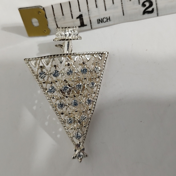 Silver Vintage Christmas Tree Brooch / Pin With Rhinestones - Picture 6 of 6